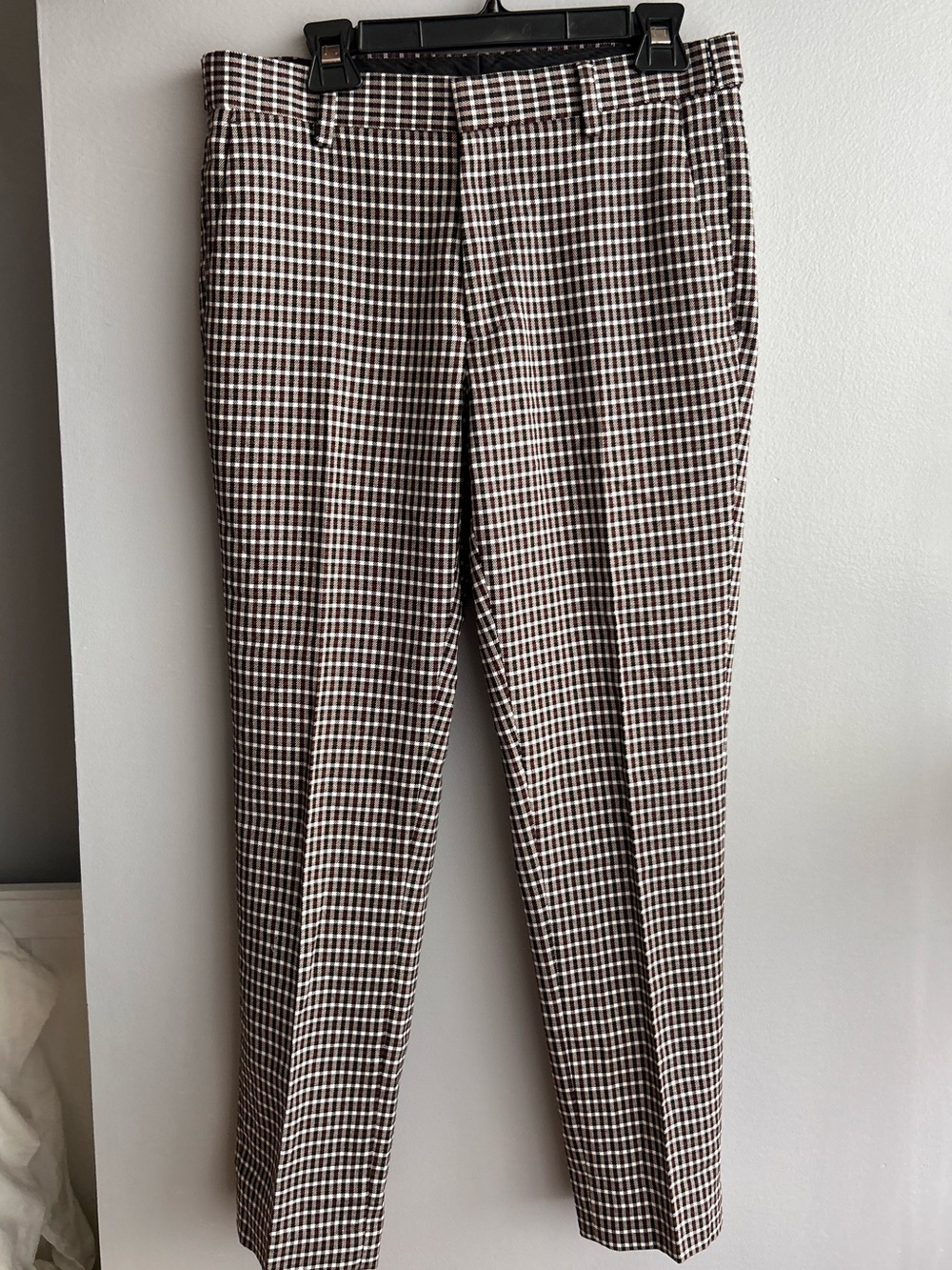 Men’s Topman Brown and White Plaid Dress Pants